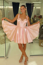 Load image into Gallery viewer, A-Line Light Pink Homecoming Dress with Adjustable Straps
