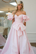 Load image into Gallery viewer, A-Line Light Pink Slit Prom Gown with Ruffle Sleeves
