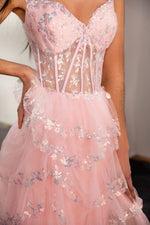 Load image into Gallery viewer, Sheer Corset Bodice Ruffle Prom Dress
