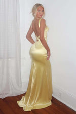 Load image into Gallery viewer, Fitted Open Back Satin Prom Dress
