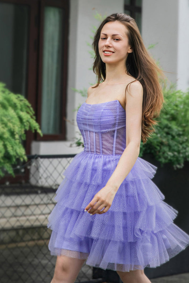 Strapless Tiered Glitter Homecoming Dress