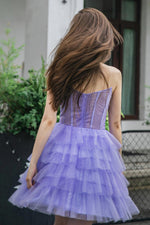Load image into Gallery viewer, Strapless Tiered Glitter Homecoming Dress
