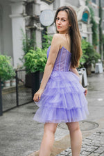 Load image into Gallery viewer, Strapless Tiered Glitter Homecoming Dress
