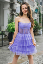 Load image into Gallery viewer, Strapless Tiered Glitter Homecoming Dress

