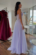 Load image into Gallery viewer, Lilac Sweetheart Sheer Bodice Prom Gown
