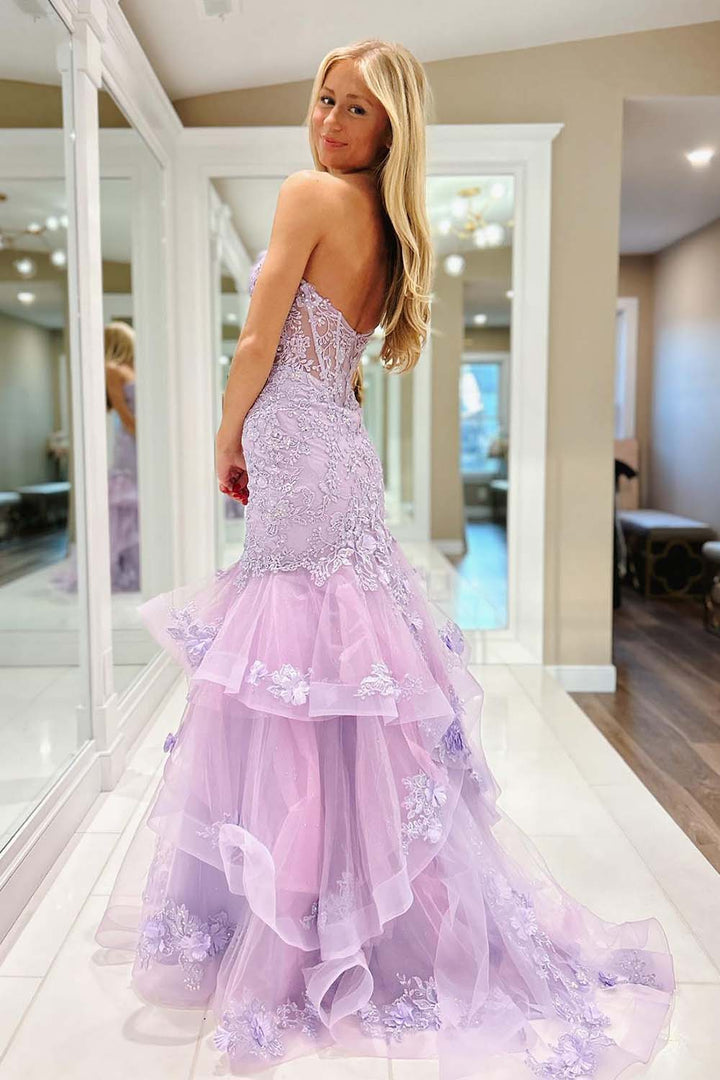 Mermaid Appliques Bodice Lilac Prom Dress