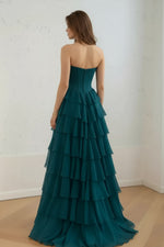 Load image into Gallery viewer, Dark Green Ruffle Corset Prom Gown
