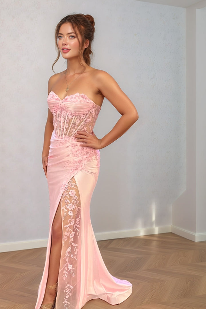 Pink Corset Bodic Prom Dress with Appliques
