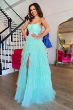 Load image into Gallery viewer, Straplesss Tulle Tiered Prom Gown
