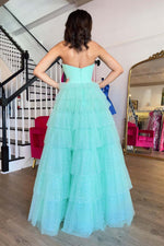 Load image into Gallery viewer, Straplesss Tulle Tiered Prom Gown
