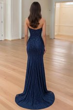 Load image into Gallery viewer, Sweetheart Navy Beaded Prom Dress