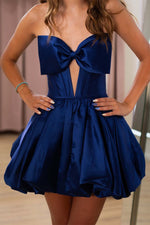 Load image into Gallery viewer, Strapless Satin Bubble Hem Homecoming Dress
