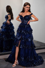 Load image into Gallery viewer, Ruffle Tiered Prom Dress with Sequin
