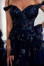 Load image into Gallery viewer, Ruffle Tiered Prom Dress with Sequin
