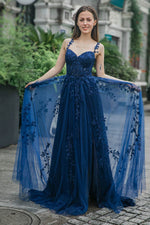 Load image into Gallery viewer, A-line Tulle Appliques Prom Dress with Split
