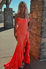 Load image into Gallery viewer, Strapless Corset Bodice Prom Dress with Ruffle Slit
