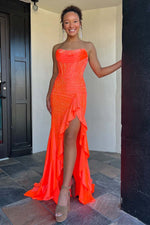 Load image into Gallery viewer, Strapless Corset Bodice Prom Dress with Ruffle Slit
