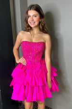 Load image into Gallery viewer, Strapless Embroidery Homecoming Dress with Bows
