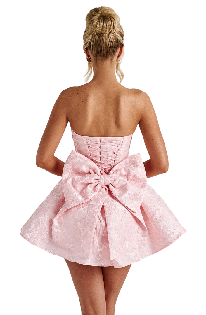 Strapless Floral Short Homecoming Dress with Bow