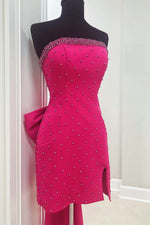 Load image into Gallery viewer, Slit Strapless Homecoming Dress with Bow
