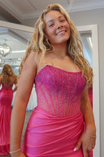 Load image into Gallery viewer, Strapless Bodycon Slit Prom Dress with Beads
