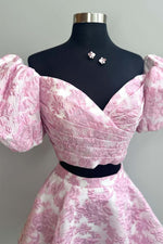 Load image into Gallery viewer, Two Piece Floral Homecoming Dress with Sleeves
