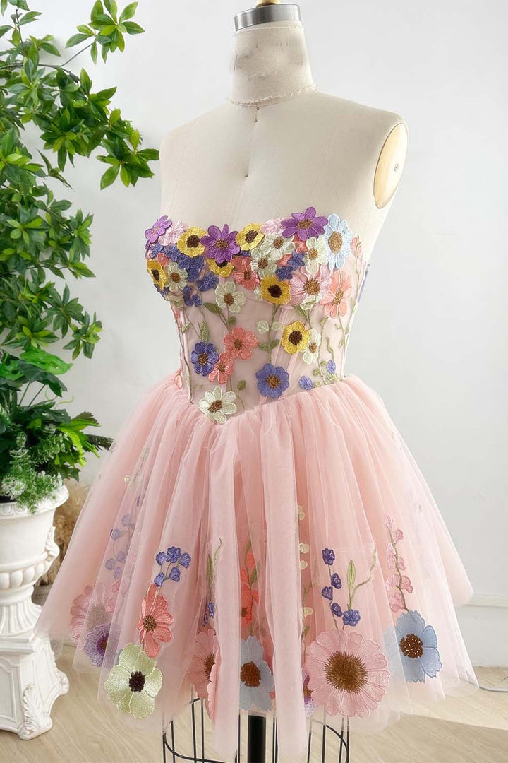 Cute Pink bosque Floral Homecoming Dresses