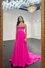Load image into Gallery viewer, A-Line Strapless Bows Prom Gown with Slit
