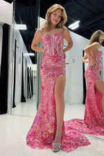 Load image into Gallery viewer, Pink Sequin Prom Dress with Sleeves
