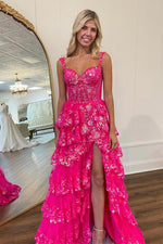 Load image into Gallery viewer, Slit Ruffle Prom Dress with Sequin
