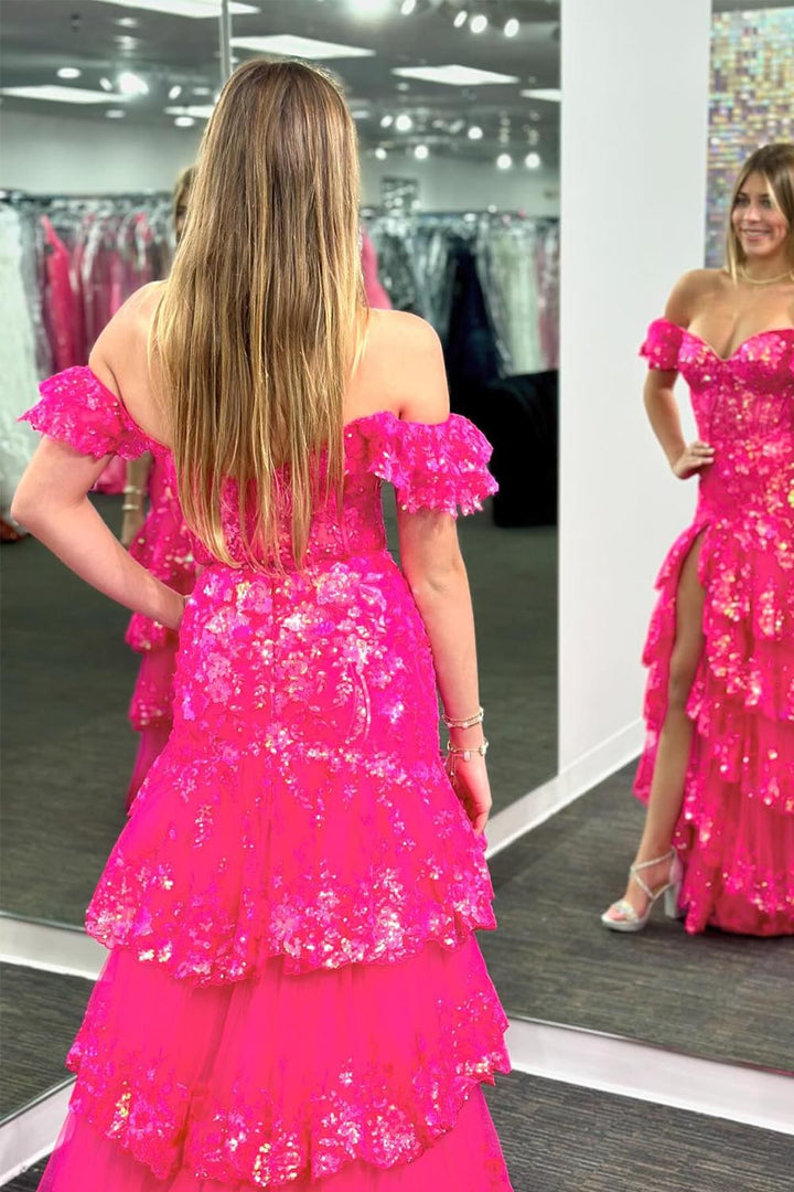 High Slit Ruffle Corset Prom Dress