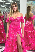 Load image into Gallery viewer, High Slit Ruffle Corset Prom Dress
