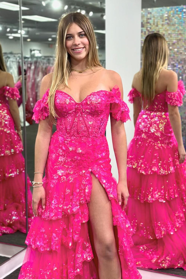 High Slit Ruffle Corset Prom Dress