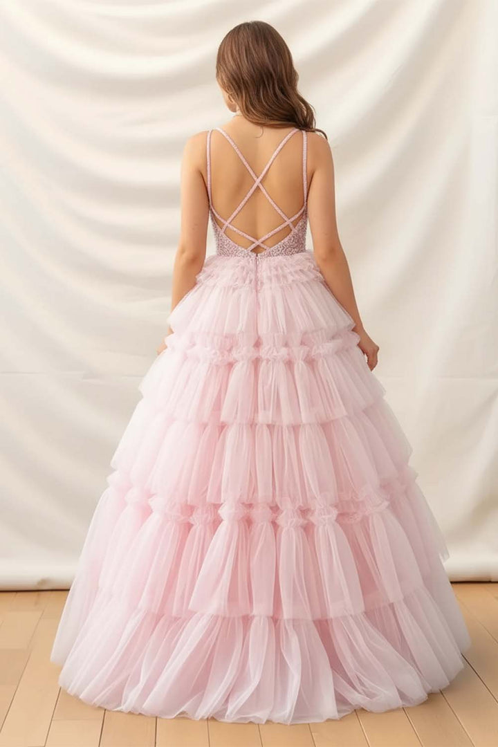 Cute Light Pink Tulle Prom Gown