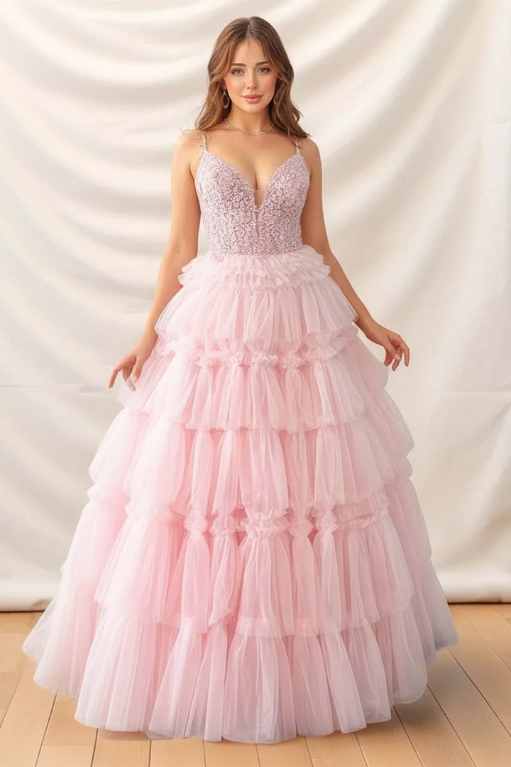 Cute Light Pink Tulle Prom Gown