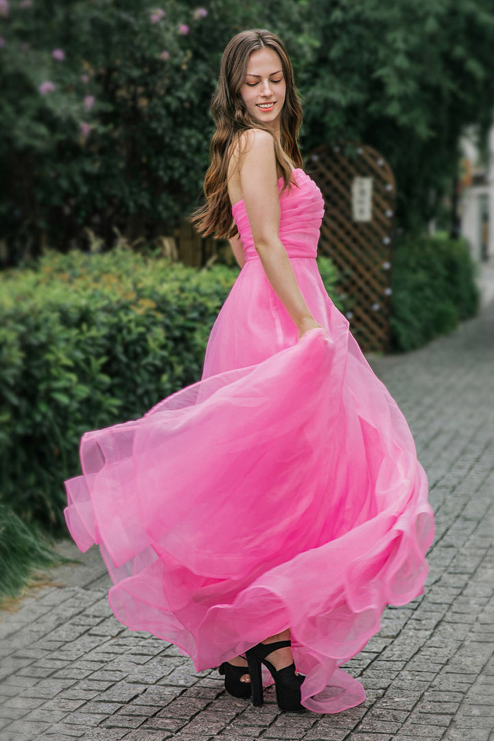 Strapless Long Pink Prom Dress