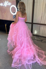 Load image into Gallery viewer, Sheer Corset Bodice Light Pink Strapless Prom Dress
