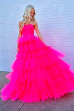 Load image into Gallery viewer, Strapless Pink Tulle Prom Dress
