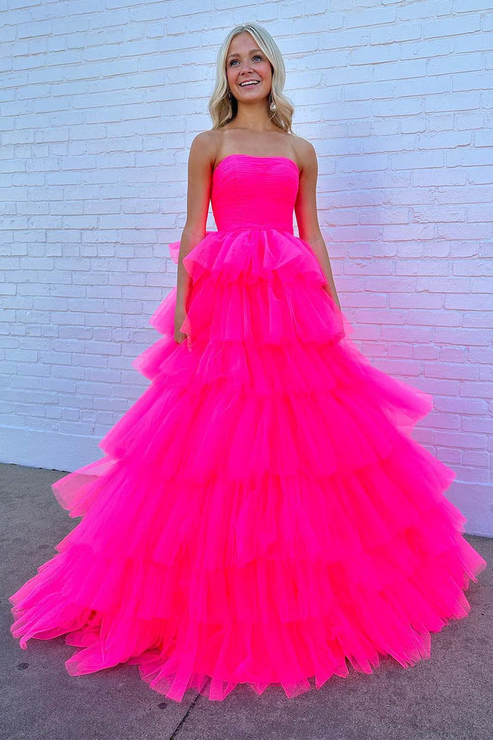 Strapless Pink Tulle Prom Dress