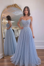 Load and play video in Gallery viewer, Glitter A line Off the Shoulder Prom Dress