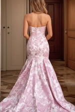 Load image into Gallery viewer, Strapless Light Pink Floral Prom Gown
