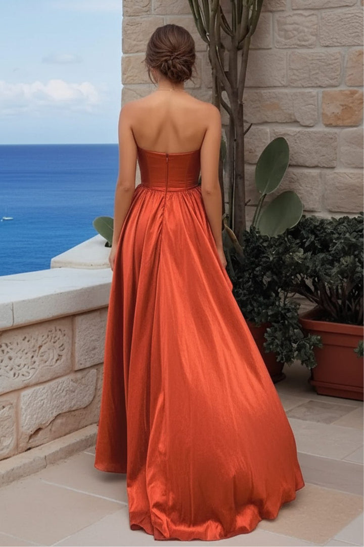 Irregular Satin Strapless Prom Dress