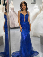 Load image into Gallery viewer, Royal Blue Sequin Beaded Prom Dress

