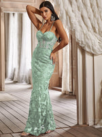 Load image into Gallery viewer, Lace Butterfly Spaghetti Straps Formal Dress
