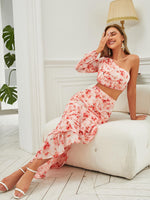 Load image into Gallery viewer, Two Piece Ruffles Printed Prom Dress
