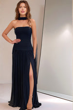 Load image into Gallery viewer, Black Strapless Prom Dress with Slit
