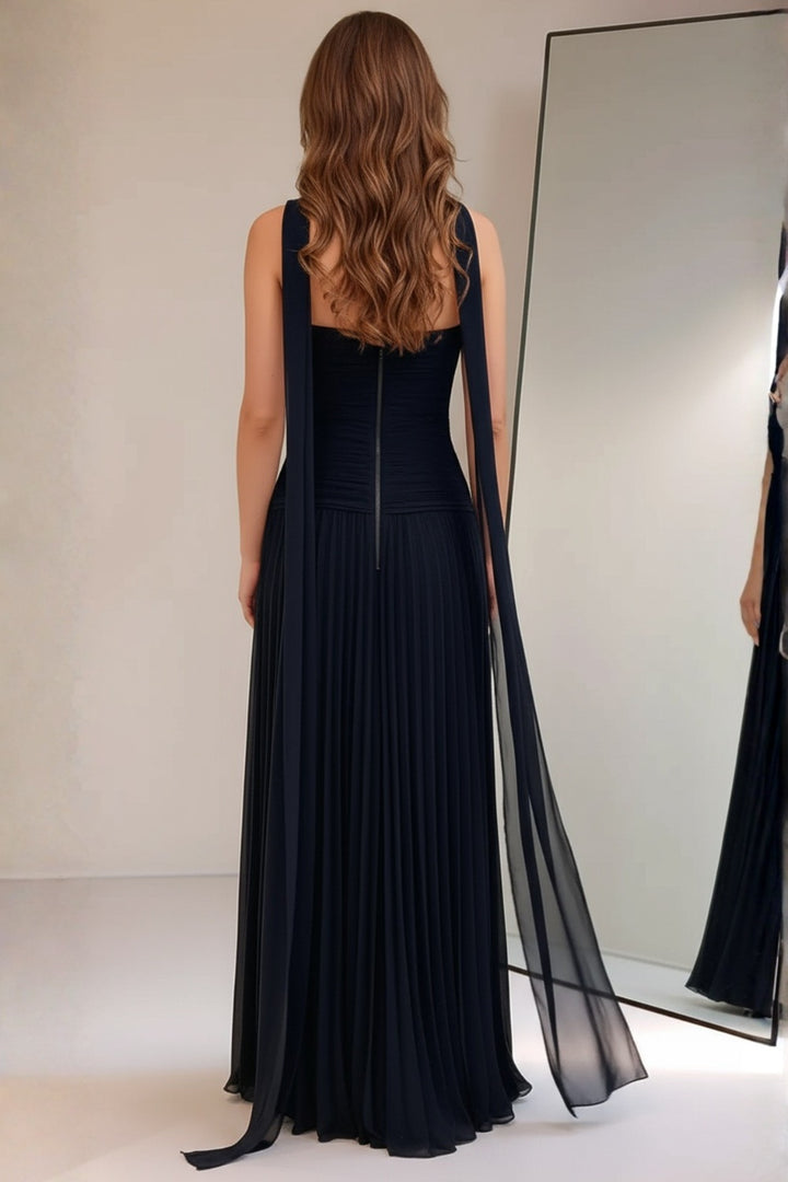 Black Strapless Prom Dress with Slit