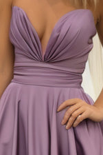 Load image into Gallery viewer, Purple Strapless Satin Prom Dress
