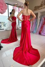 Load image into Gallery viewer, Strapless Sheer Corset Bodice Slit Prom Dress
