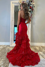 Load image into Gallery viewer, Strapless Slit Prom Dress with Ruffle Skirt
